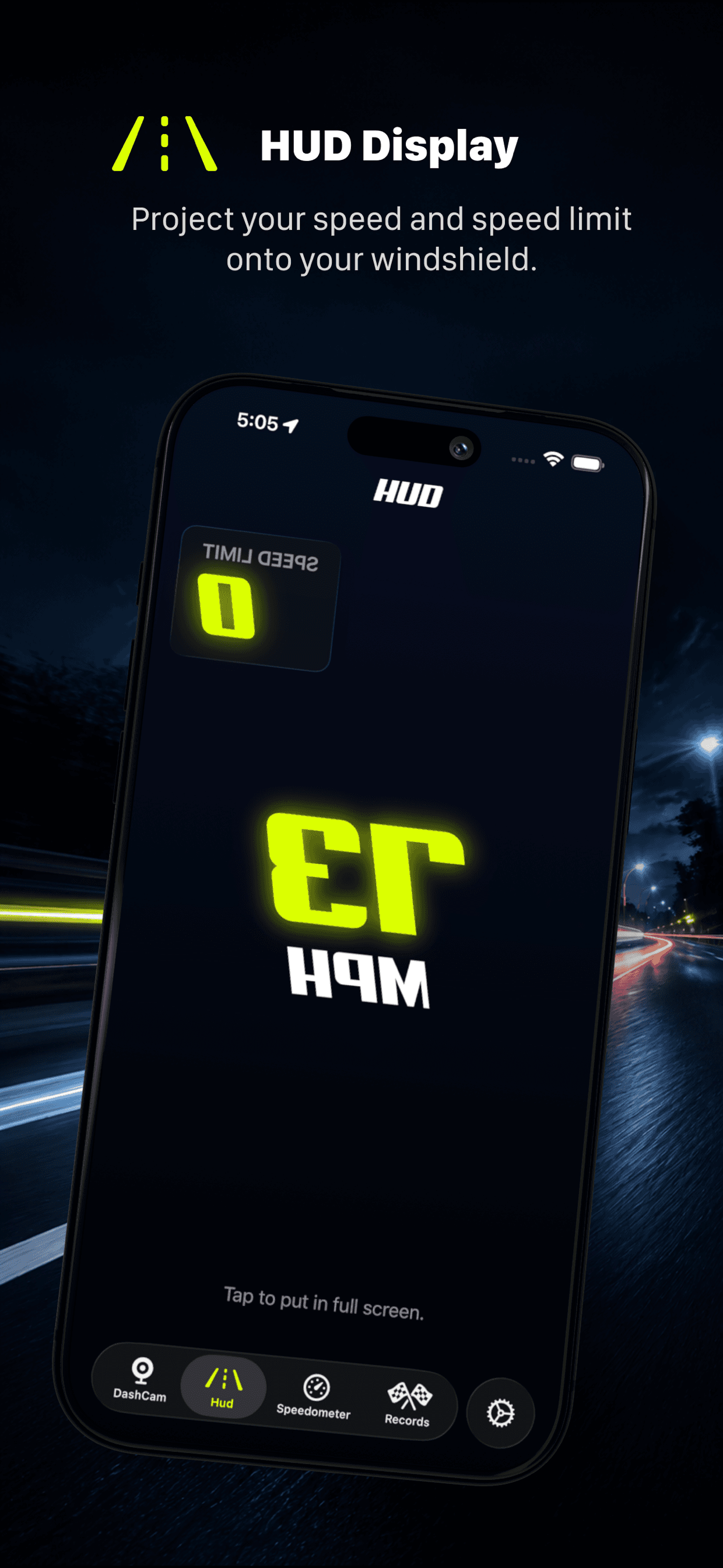 Bolt Speedometer HUD projecting speed on the windshield